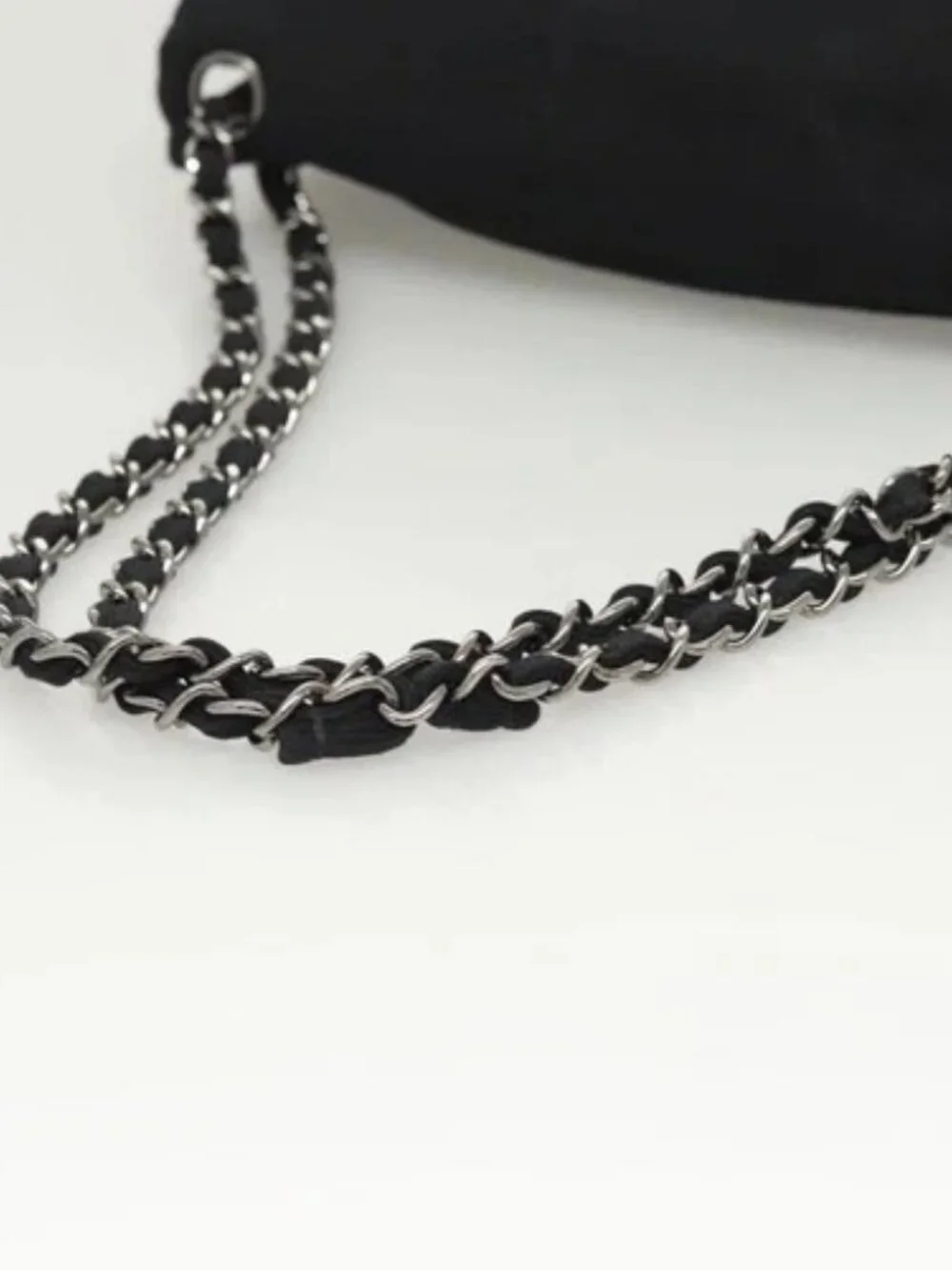 CHANEL Chain Shoulder Bag Nylon Black Silver CC Auth 125969